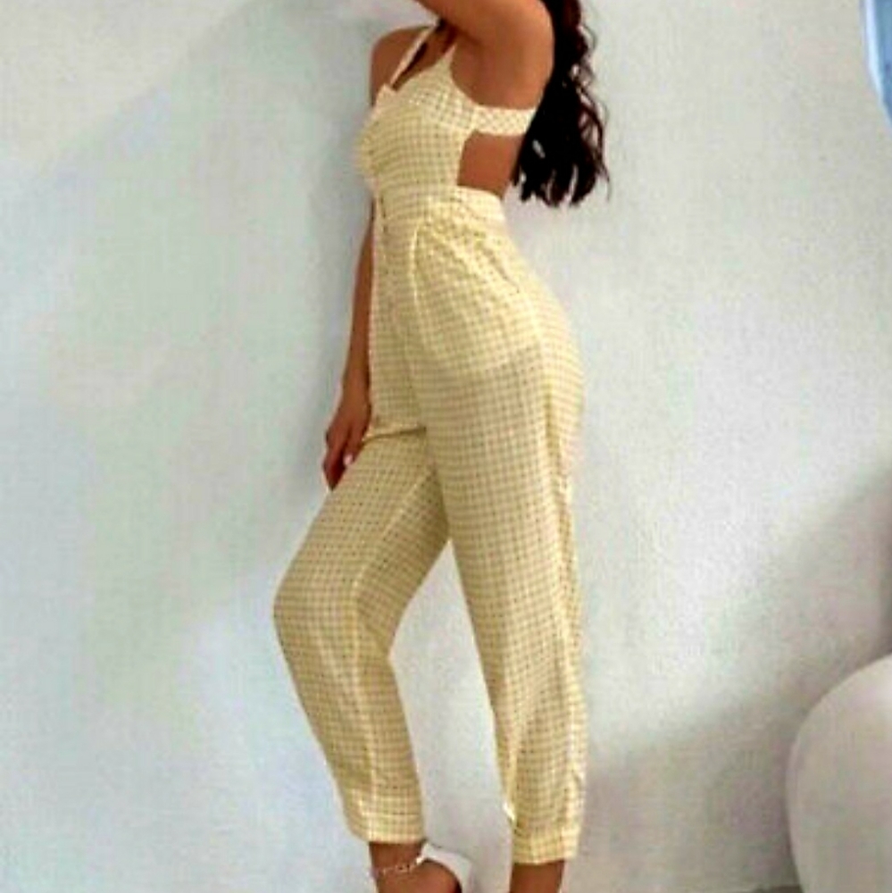 Zara Yellow Gingham Cutout Jumpsuit